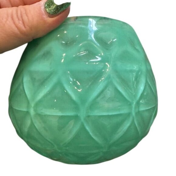 Embossed Green Glass Vase & Candle Holder Set Of 3 - Picture 7 of 11